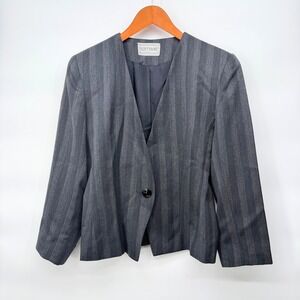 SUITSME Blazer Jacket Gray Stripe Professional Career Office Worsted‎ Wool Sz 10
